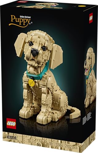 LEGO 11384 Icons Golden Retriever Puppy - 3D Animal Figure Display Model with Collar & Medallion