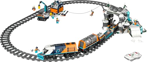 LEGO 60470 City Explorers’ Arctic Polar Express Train Set - incl. a Remote-Controlled Train Toy, Snowplough, 22 Track Pieces, 6 Minifigures & a Rockfall Function