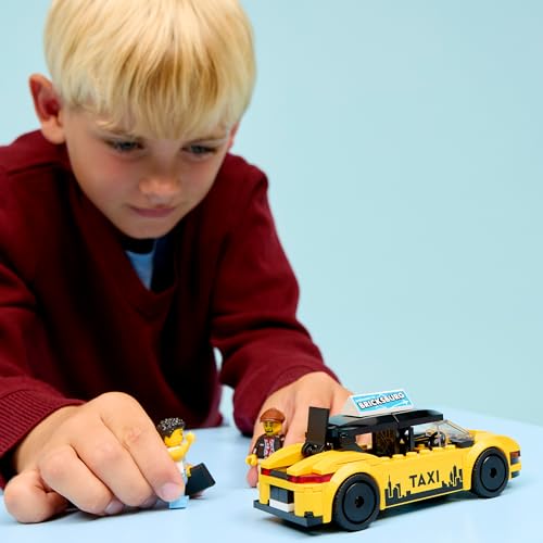 LEGO 60487 City Yellow Taxi Cab Toy - EV Car Model Kit w/ 2 Minifigures & Removable Roof