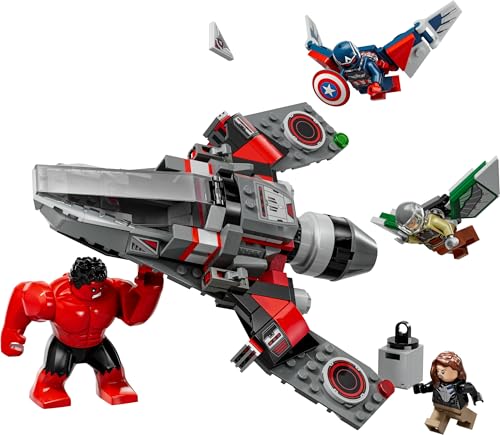 LEGO 76292 Marvel Captain America vs. Red Hulk Battle Set with 4 Super Hero Minifigures Including Red Hulk and Falcon
