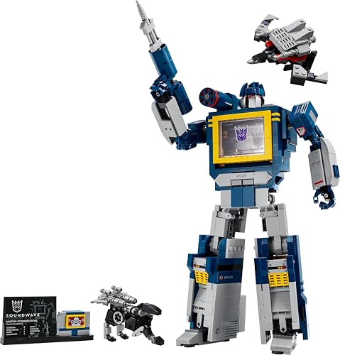 LEGO 10358 Icons Transformers : Soundwave - Display Model Kit with Convertible Figures incl. Laserbeak & Ravage, plus a Sound Brick