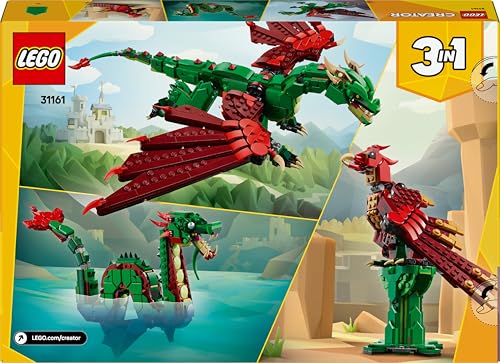 LEGO 31161 Creator 3in1 Medieval Dragon Toy - Transforms into a Sea Serpent or a Phoenix animal figure - Mythical Creatures