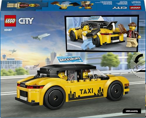 LEGO 60487 City Yellow Taxi Cab Toy - EV Car Model Kit w/ 2 Minifigures & Removable Roof