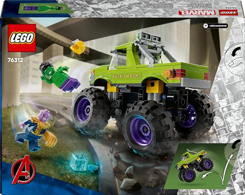 LEGO 76312 Marvel The Hulk Truck vs. Thanos with a Monster Truck plus 2 Minifigures & Accessories incl. an Infinity Gauntlet
