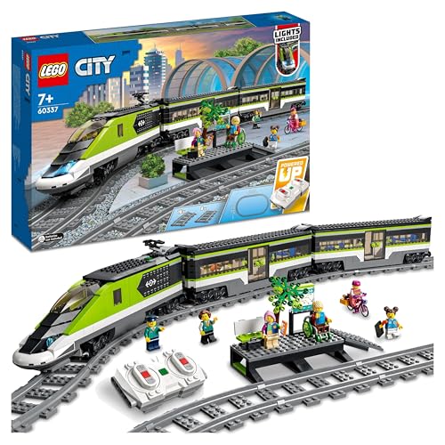 LEGO 60337 City Express Passenger Train Set, Remote Controlled with Working Headlights, 2 Coaches and 24 Track Pieces, Plus 6 Minifigures