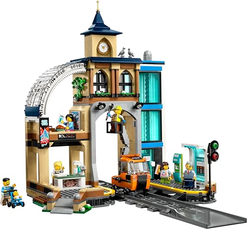 LEGO 60469 City Central Train Station Set - incl. a Maintenance Vehicle Toy, Working Lift, 2 Platforms & a Track Piece, plus 6 Minifigures