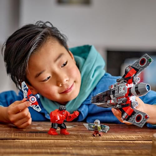 LEGO 76292 Marvel Captain America vs. Red Hulk Battle Set with 4 Super Hero Minifigures Including Red Hulk and Falcon