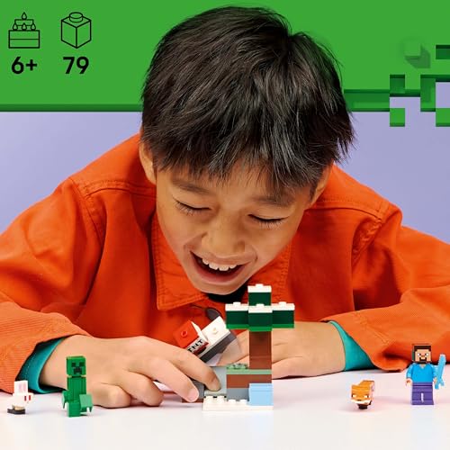 LEGO 21583 Minecraft Steve's Taiga Adventure Toy - incl. a Steve Minifigure with a Diamond Sword, Creeper, Fox, Baby Bunny Figures