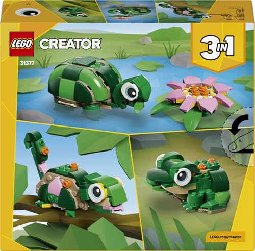 LEGO 31377 Creator 3in1 Turtle with a Water Lily Flower Toy - Animal Figure Transforms into a Chameleon or Frog