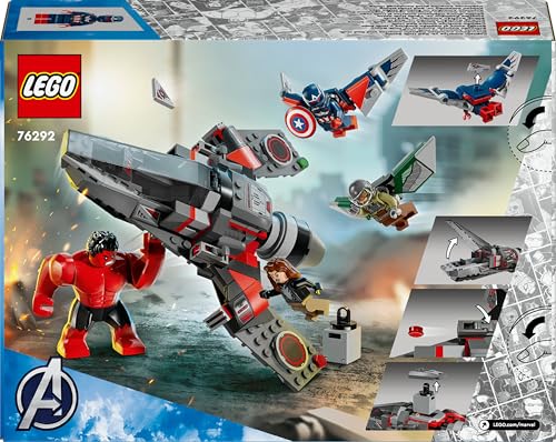 LEGO 76292 Marvel Captain America vs. Red Hulk Battle Set with 4 Super Hero Minifigures Including Red Hulk and Falcon