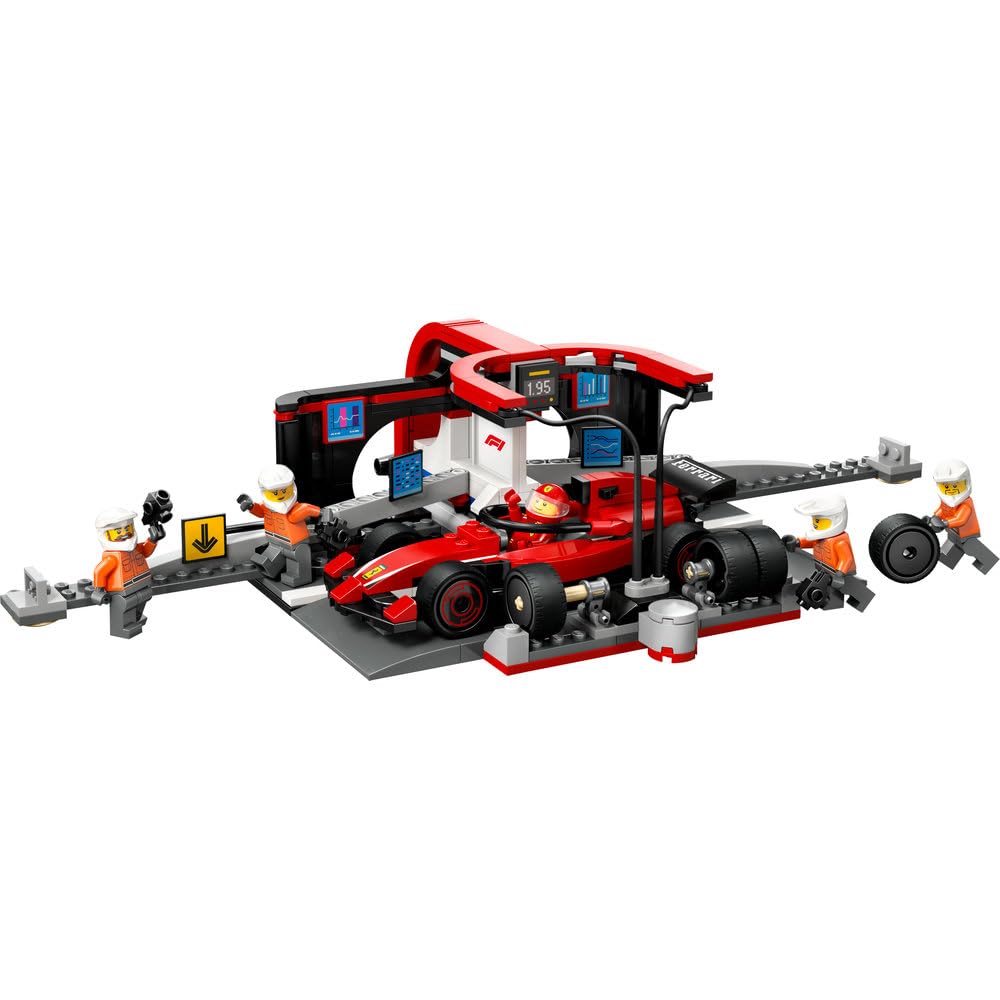 LEGO 60443 - City F1 Pit Stop & Pit Crew with Ferrari Car Toy - Formula 1 Set incl. a Driver Minifigure, 4 Mechanics, Spare Tyres & Wheel Guns