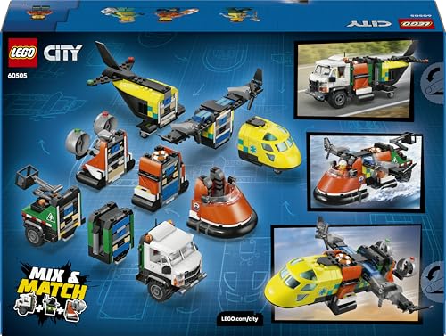 LEGO 60505 City 3in1 Airplane, Service Truck & Hovercraft Remix Toy - Mix & Match Model Vehicles Kit with 3 Minifigures