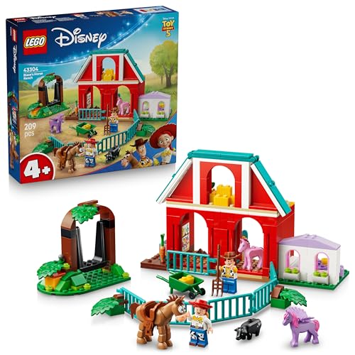 LEGO 43304 Disney Pixar Blaze's Horse Ranch Toy - incl. Woody & Jessie Minifigures plus 2 Horses, Pegasus & Pig Animal Figures