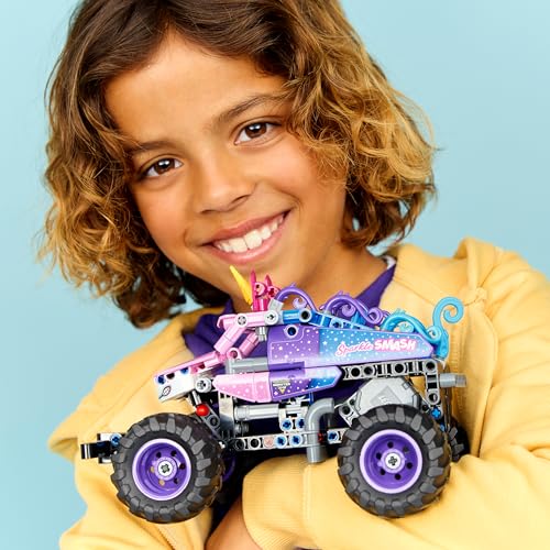 LEGO 42220 Technic Monster Jam Sparkle Smash Pull-Back Truck Toy - Pink Unicorn Themed Race Car