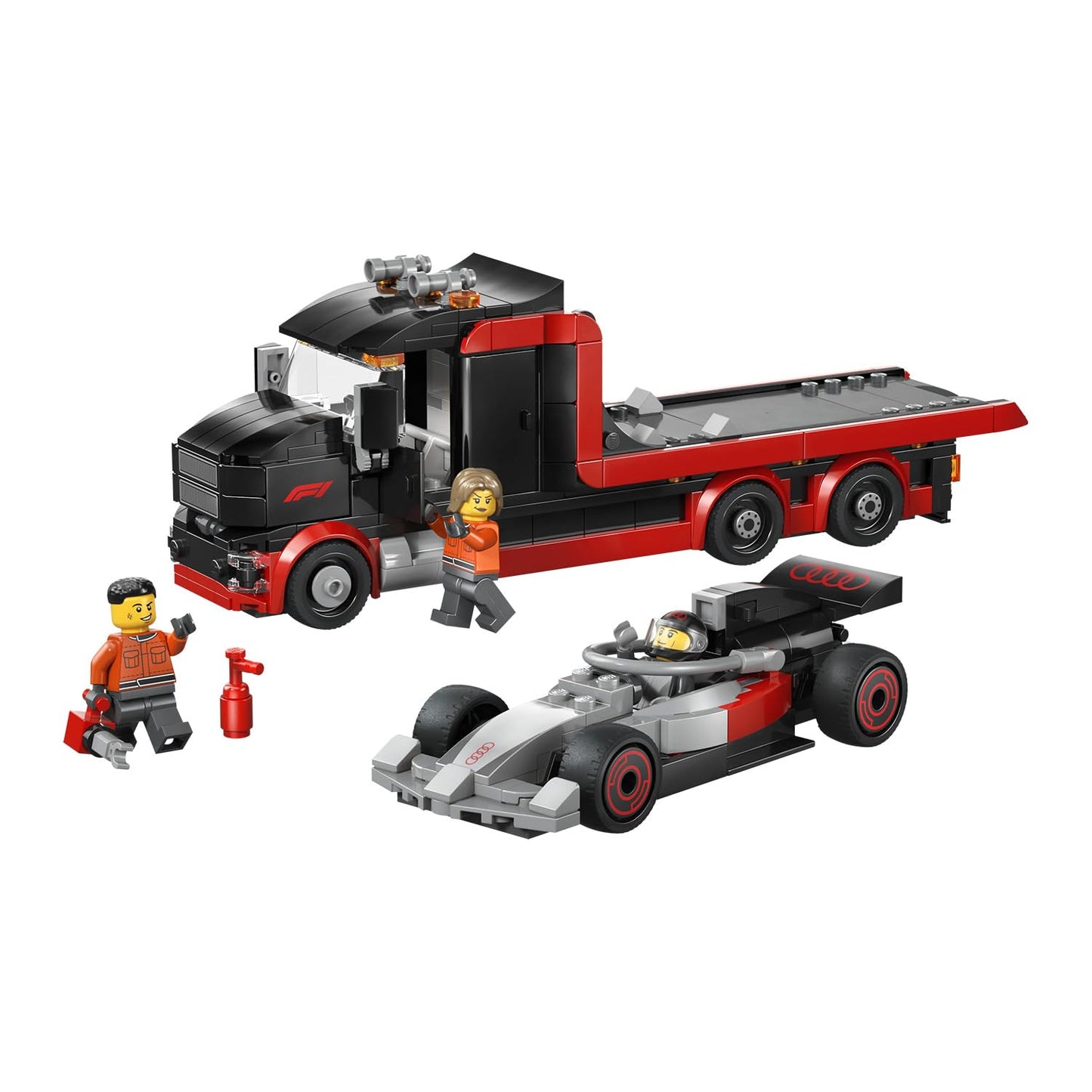 LEGO 60493 City F1 Display Truck with Audi F1 Race Car Toy - Model Kit with 3 Minifigures & Vehicle Lifting Function