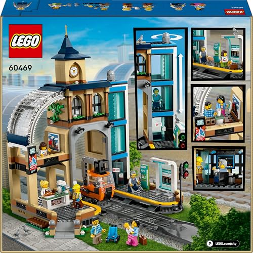 LEGO 60469 City Central Train Station Set - incl. a Maintenance Vehicle Toy, Working Lift, 2 Platforms & a Track Piece, plus 6 Minifigures