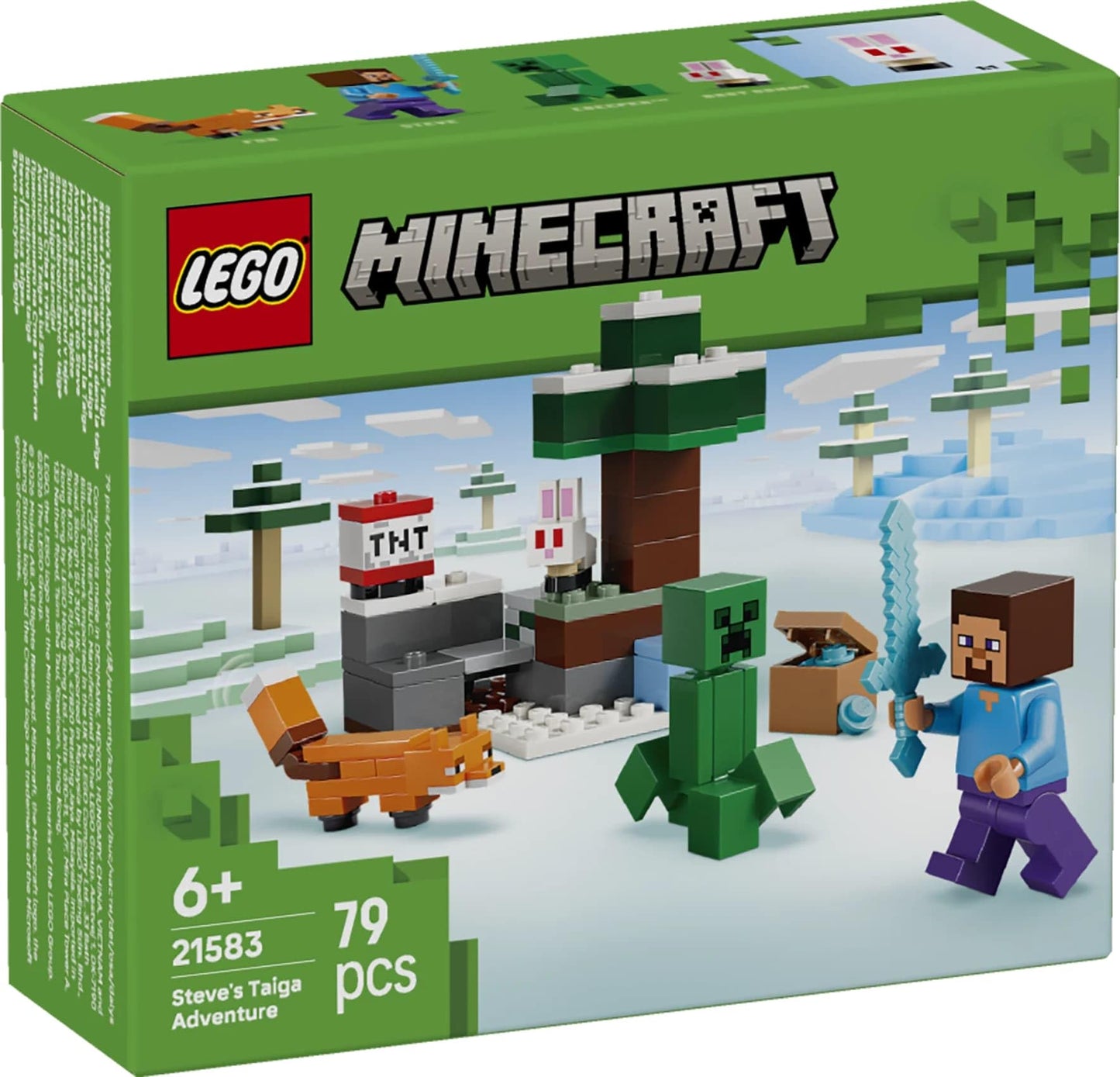 LEGO 21583 Minecraft Steve's Taiga Adventure Toy - incl. a Steve Minifigure with a Diamond Sword, Creeper, Fox, Baby Bunny Figures
