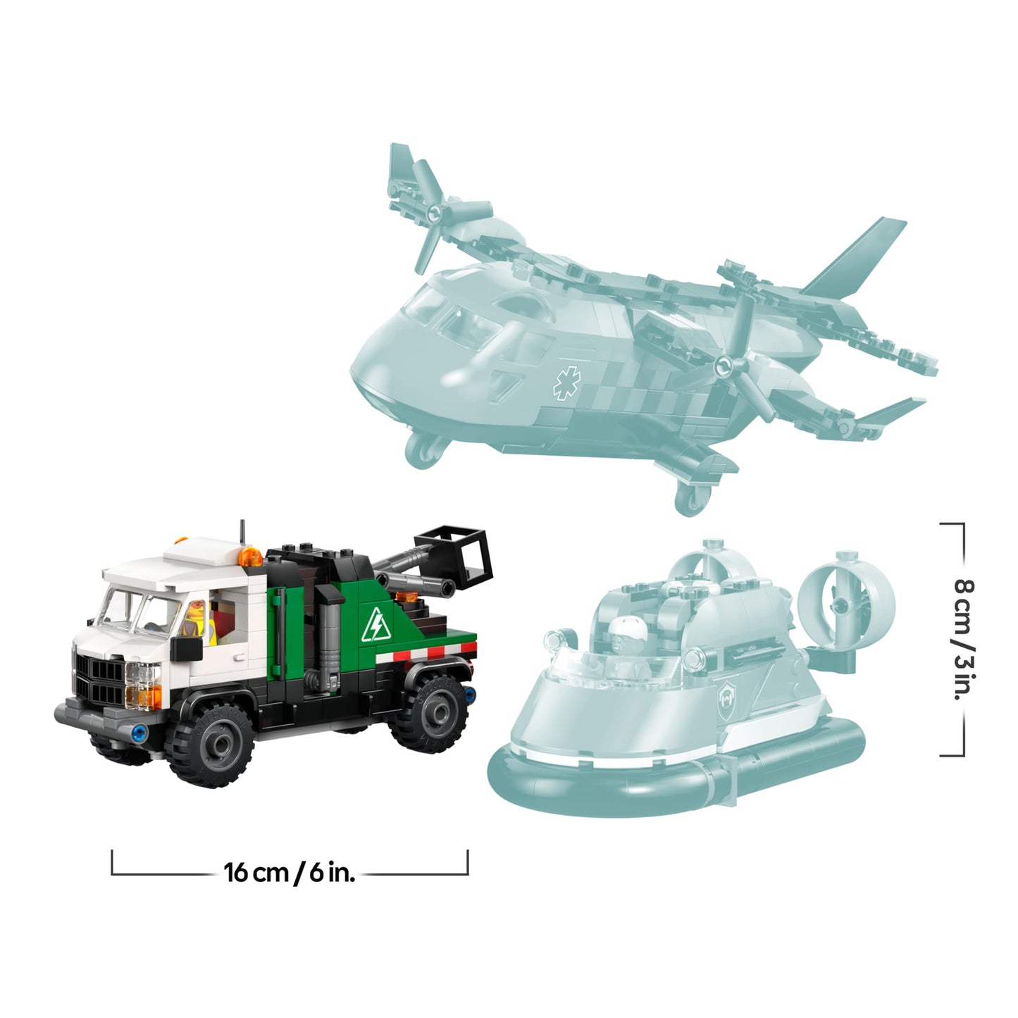 LEGO 60505 City 3in1 Airplane, Service Truck & Hovercraft Remix Toy - Mix & Match Model Vehicles Kit with 3 Minifigures