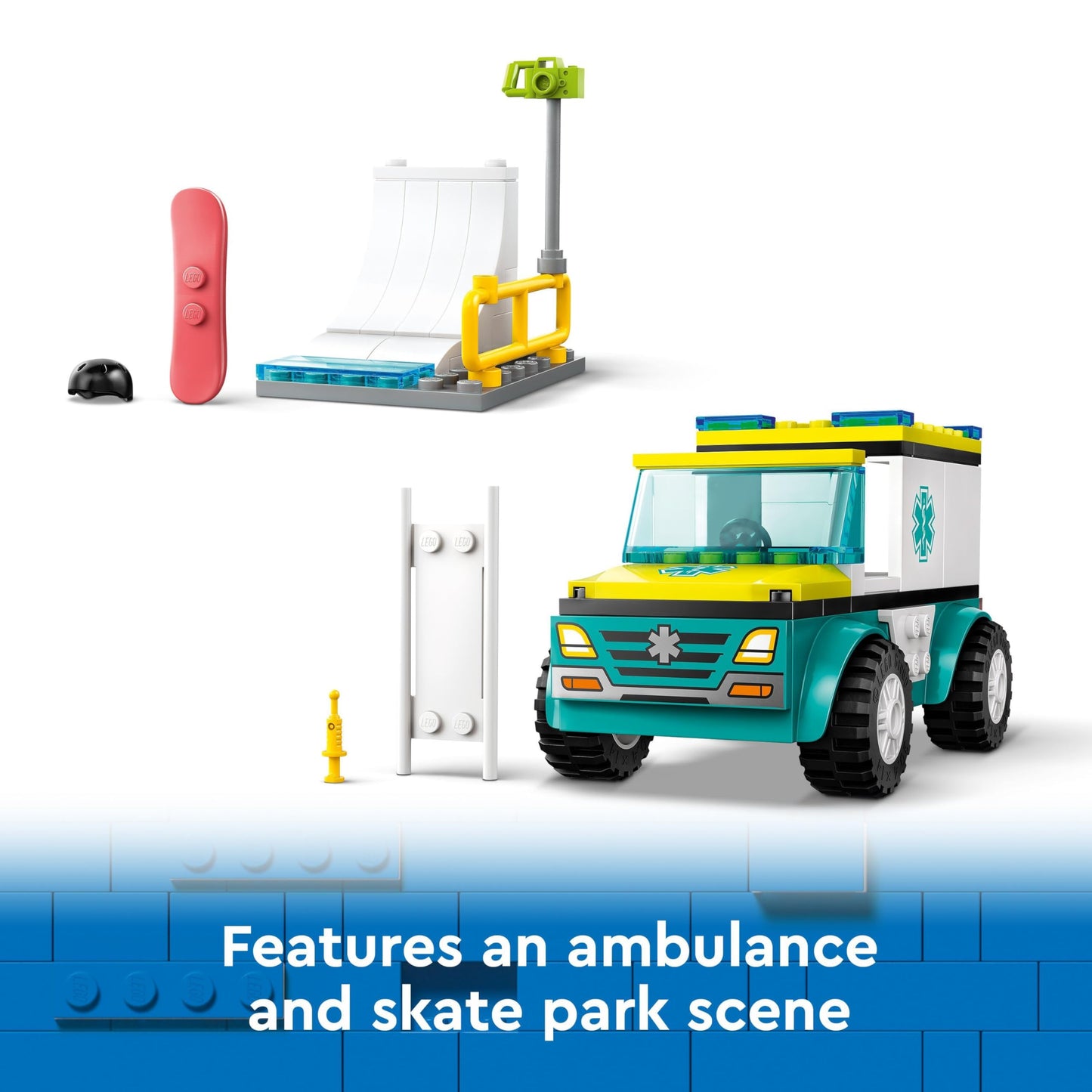 LEGO 60403 City Emergency Ambulance and Snowboarder with Boarder and Paramedic Minifigures,