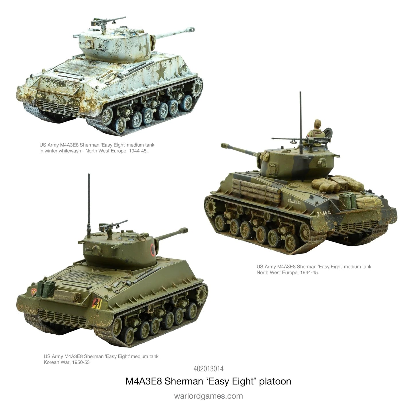 Bolt Action - M4A3E8 Sherman Easy Eight Platoon (3 Tanks) - 28mm Scale - Warlord Games