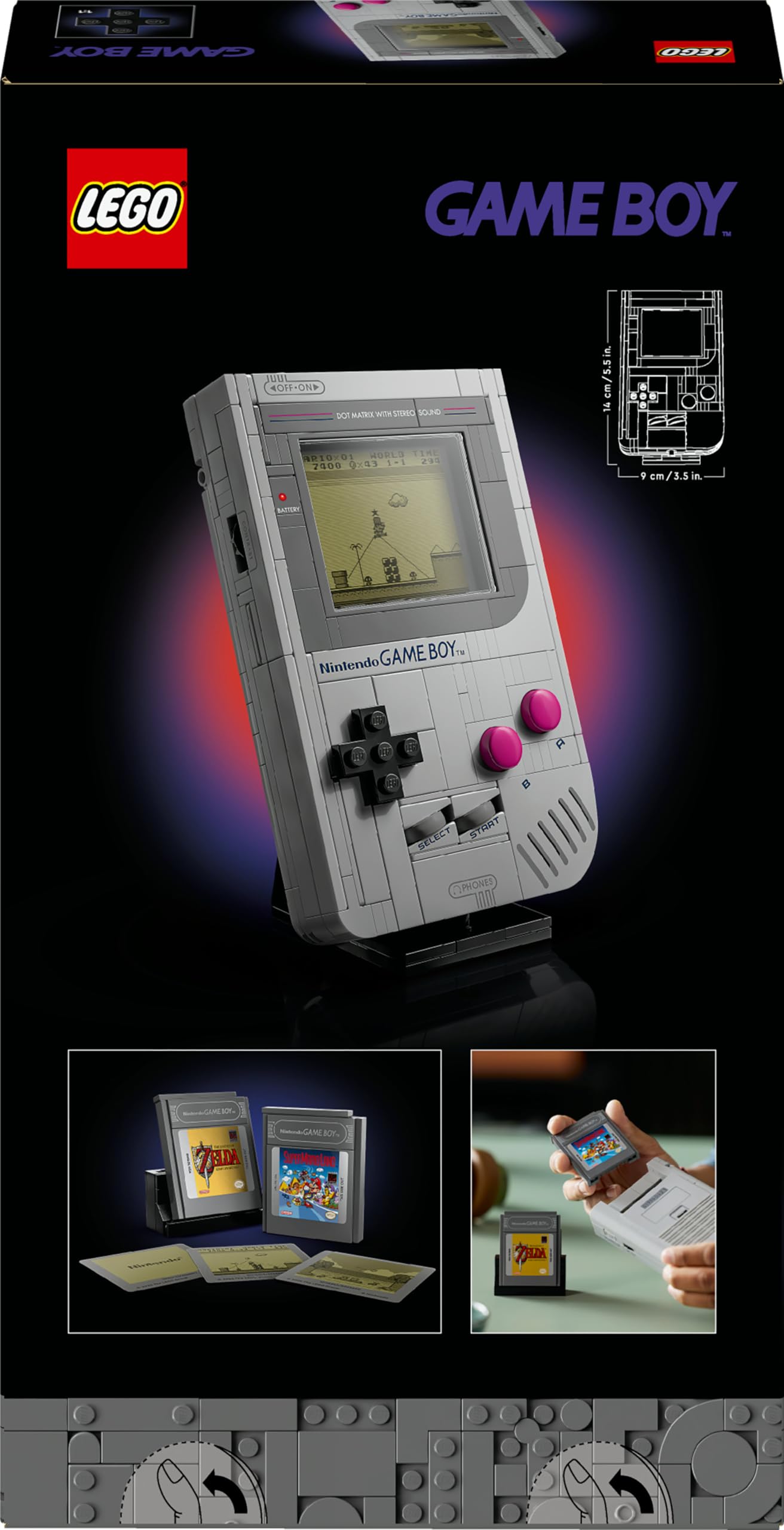 LEGO 72046 Super Mario Game Boy - Nintendo Display Model Kit with 2 Cartridges incl. Zelda, plus Lenticular Screens