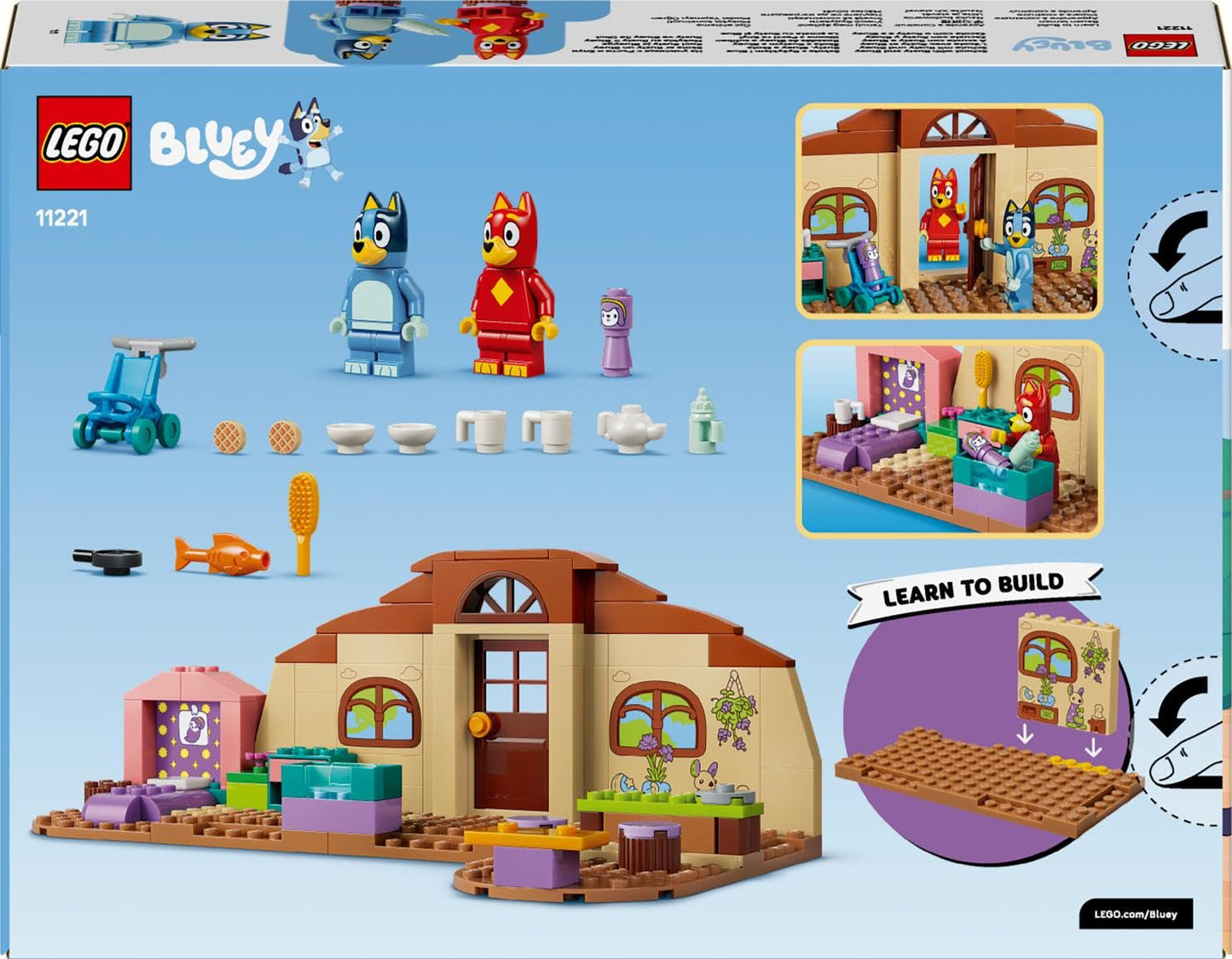 LEGO 11221 Bluey School with Rusty and Bluey with Kitchen, Cafe, 2 Minifigures & Play Food Accessories