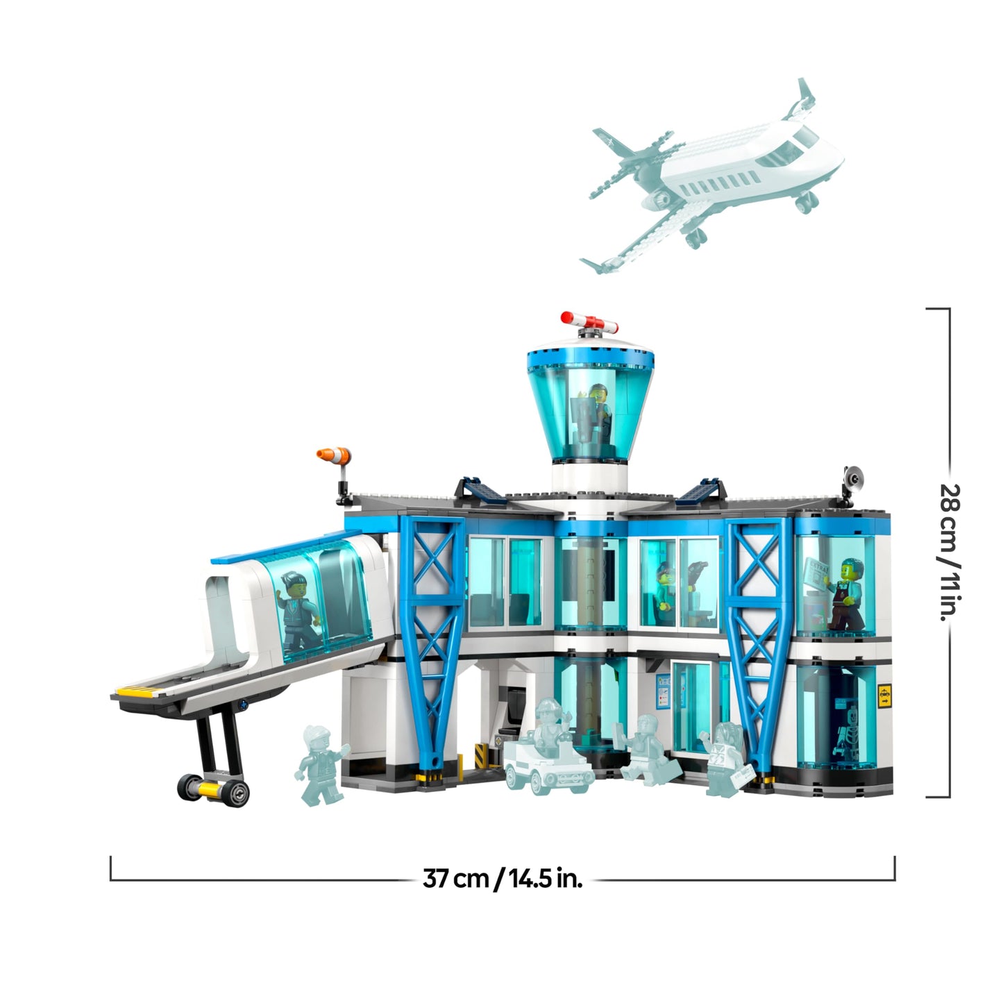 LEGO 60502 City Airport with Airplane Toy - Miniature Model Kit with Terminal, Plane, Tug Car, Bridge, 9 Minifigures & Accessories