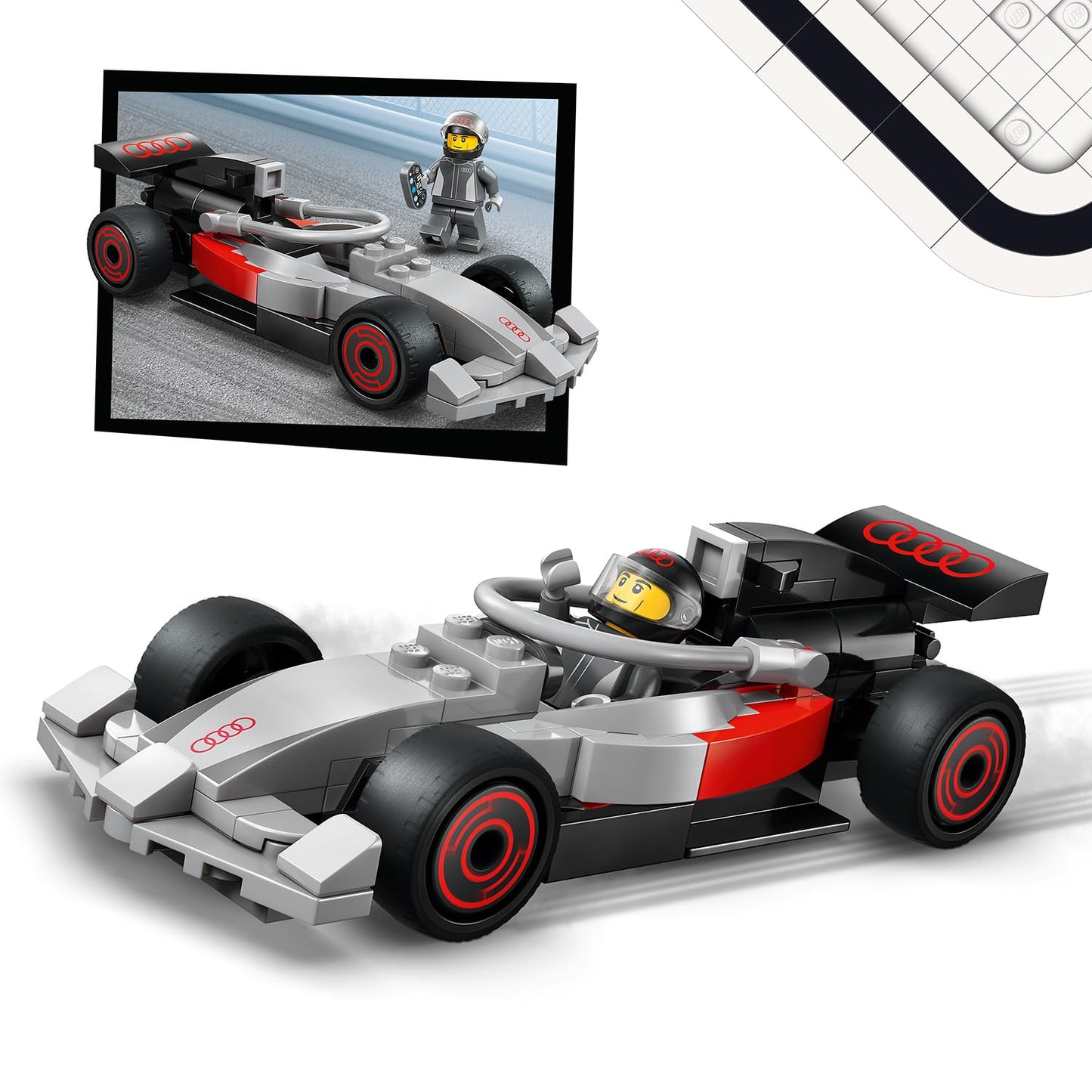 LEGO 60493 City F1 Display Truck with Audi F1 Race Car Toy - Model Kit with 3 Minifigures & Vehicle Lifting Function