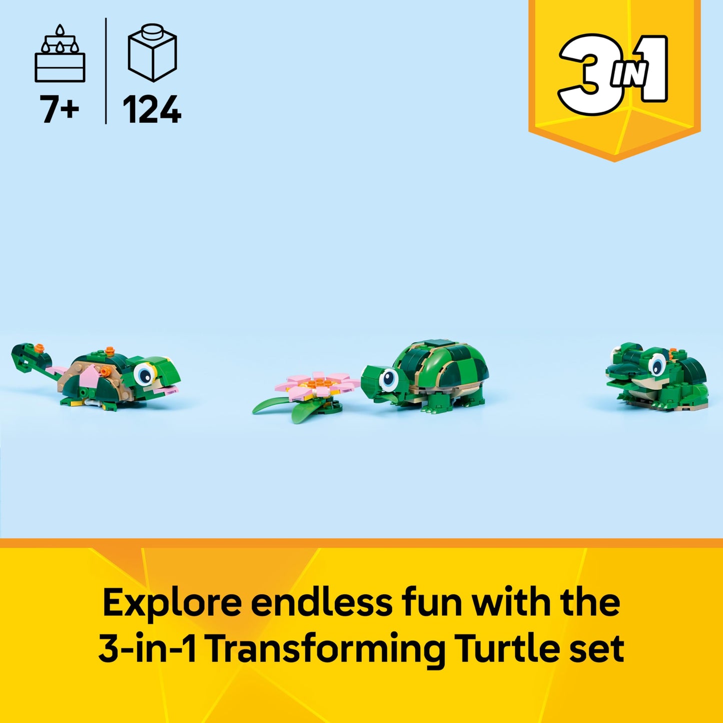 LEGO 31377 Creator 3in1 Turtle with a Water Lily Flower Toy - Animal Figure Transforms into a Chameleon or Frog