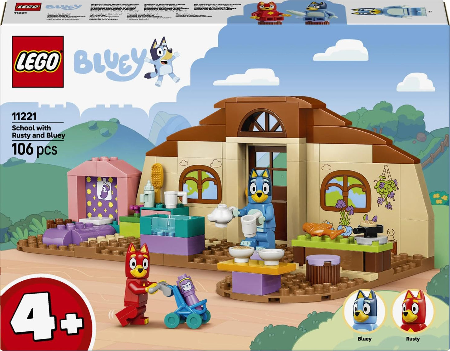 LEGO 11221 Bluey School with Rusty and Bluey with Kitchen, Cafe, 2 Minifigures & Play Food Accessories