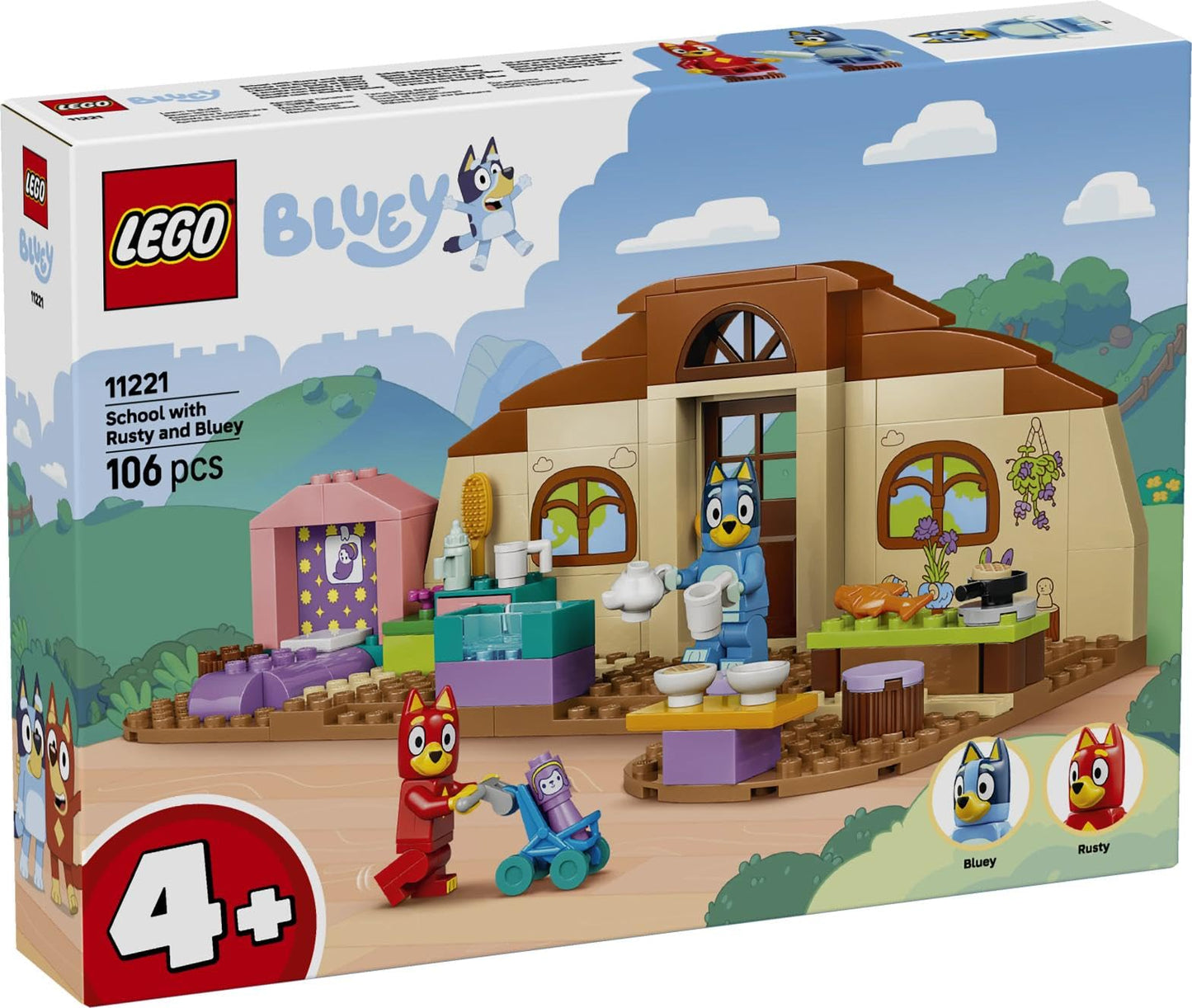 LEGO 11221 Bluey School with Rusty and Bluey with Kitchen, Cafe, 2 Minifigures & Play Food Accessories
