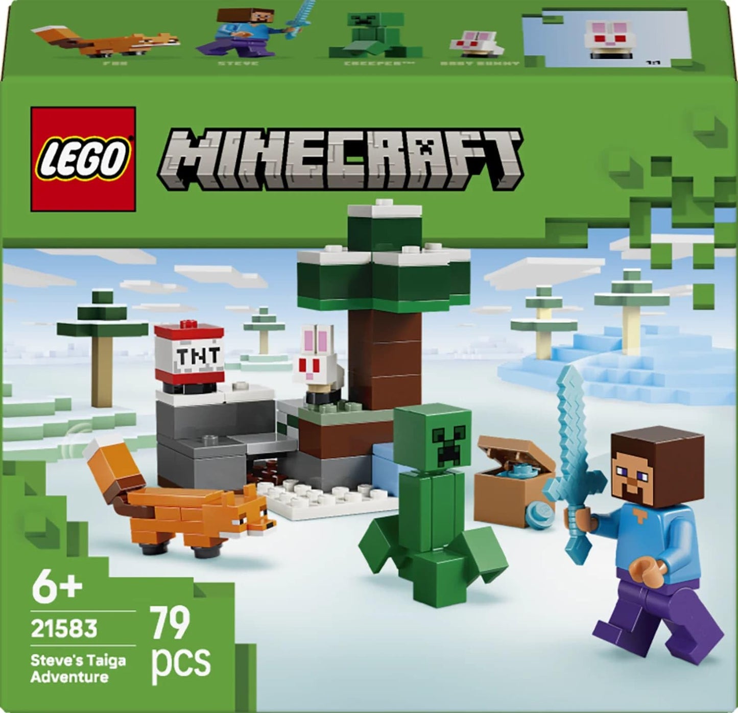 LEGO 21583 Minecraft Steve's Taiga Adventure Toy - incl. a Steve Minifigure with a Diamond Sword, Creeper, Fox, Baby Bunny Figures