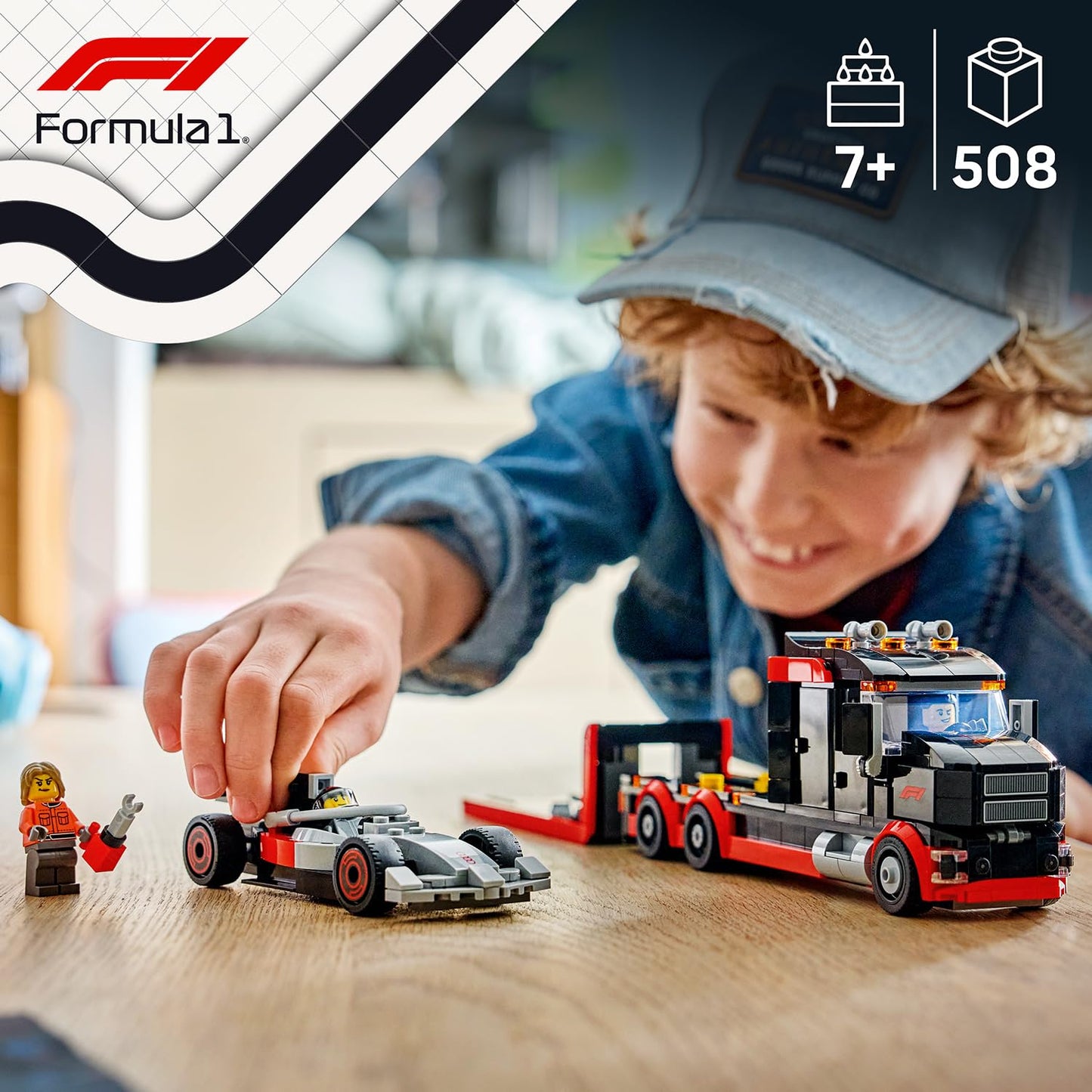 LEGO 60493 City F1 Display Truck with Audi F1 Race Car Toy - Model Kit with 3 Minifigures & Vehicle Lifting Function