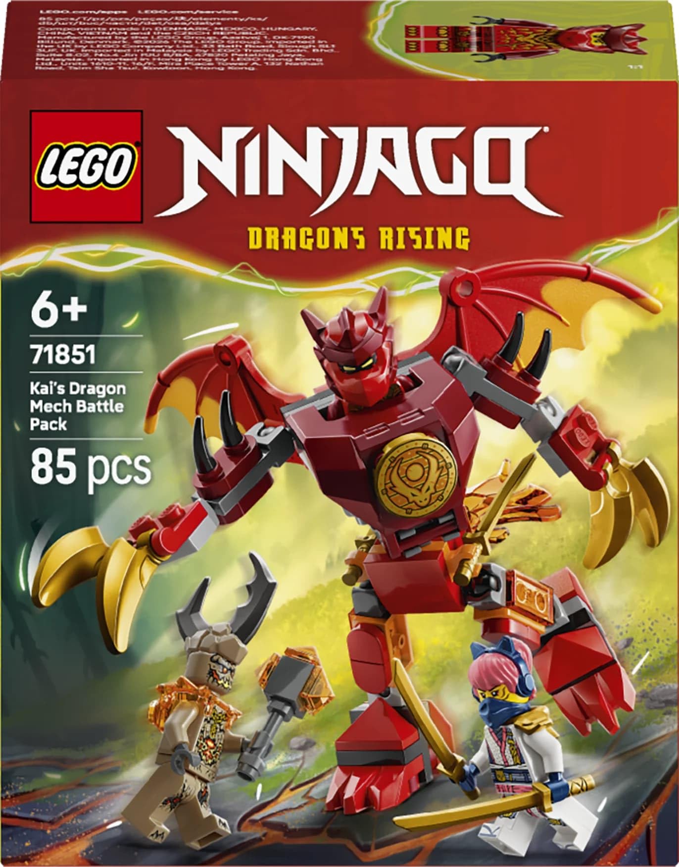 LEGO 71851 NINJAGO Kai's Dragon Mech Battle Pack - Ninja Toy w/an Action Figure, 3 Minifigures & Katanas