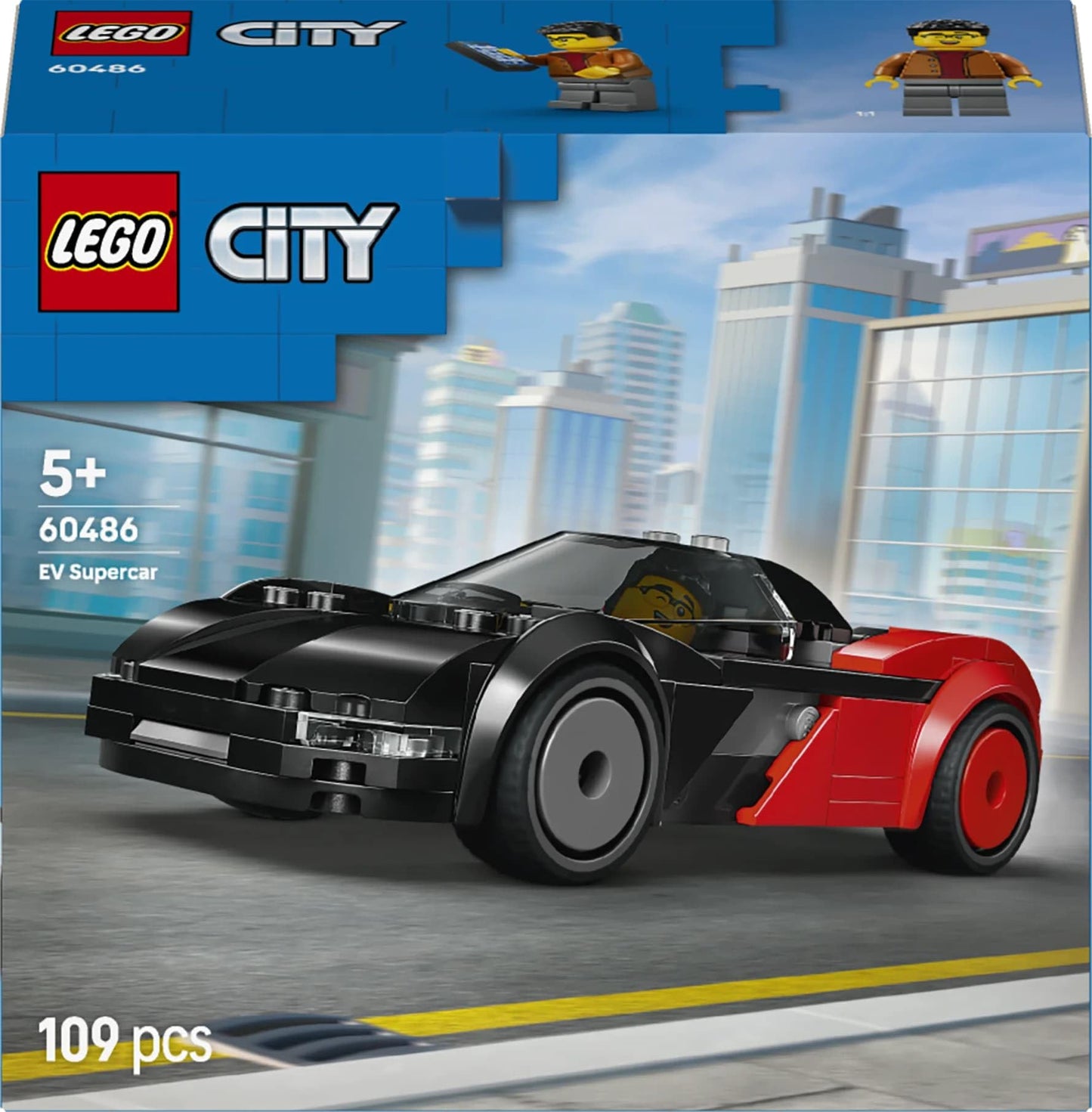 LEGO 60486 City EV Supercar Toy - Race Car Model Kit with Driver Minifigure