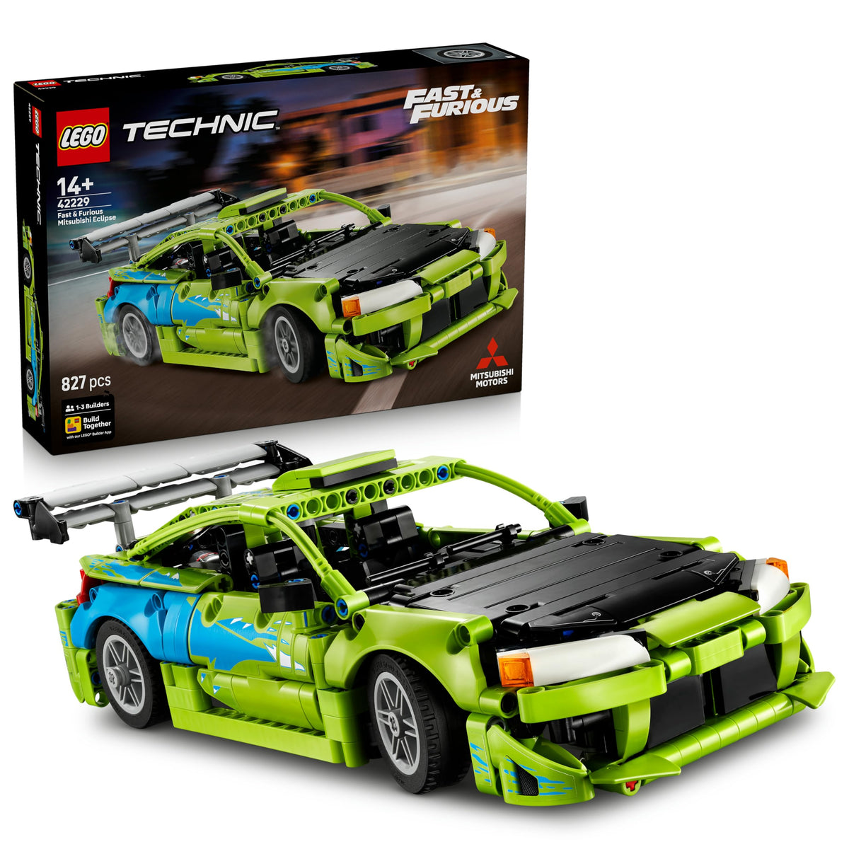LEGO 42229 Technic Fast and Furious Mitsubishi Eclipse Car Model Kit - Collectible STEM Set incl. Steering & 2 NOS Bottles