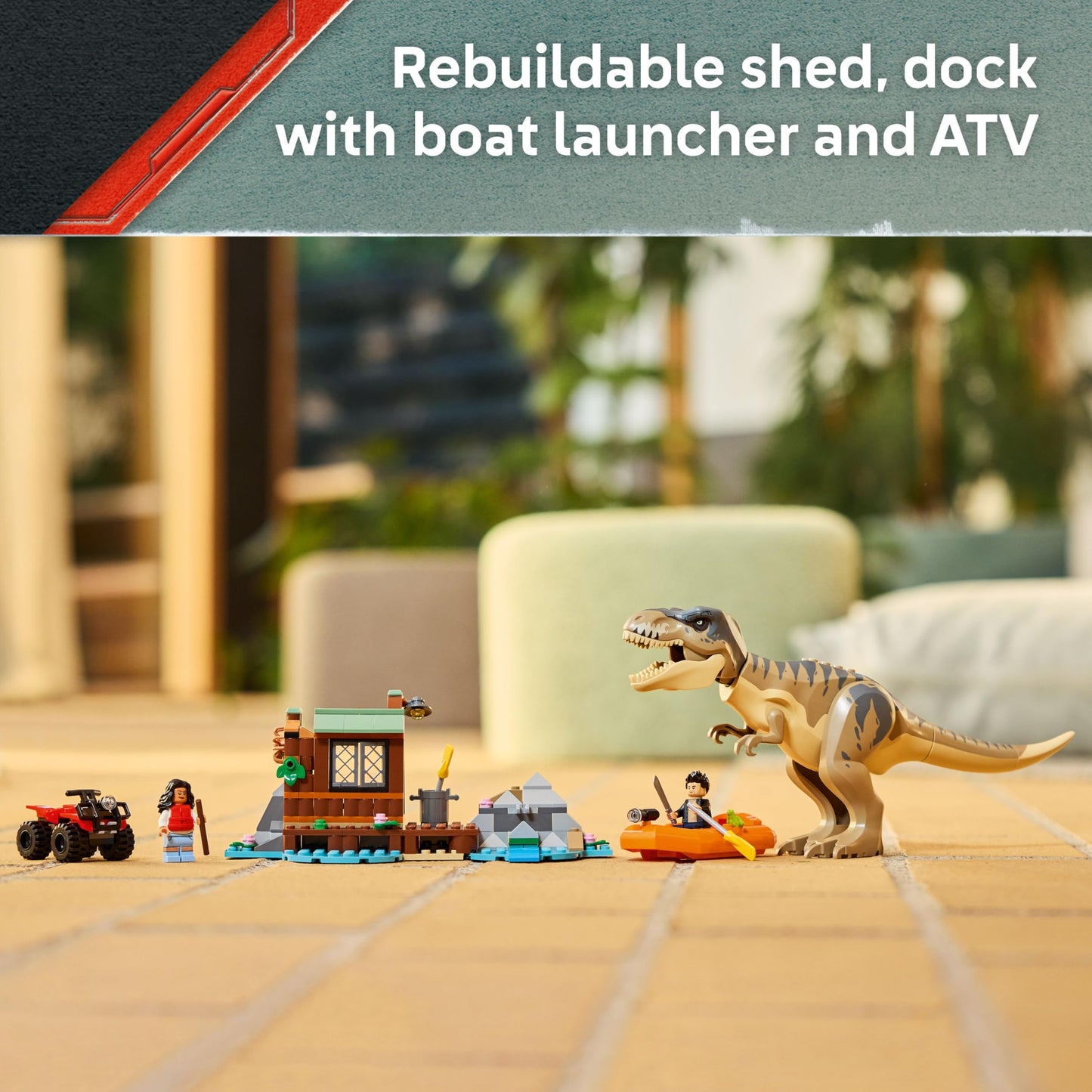 LEGO 76975 Jurassic World T. Rex River Escape incl. a Dino Figure, Boat Toy, ATV & 2 Minifigures