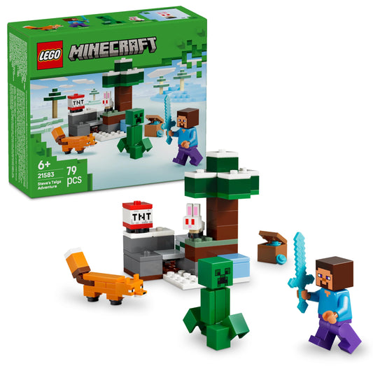 LEGO 21583 Minecraft Steve's Taiga Adventure Toy - incl. a Steve Minifigure with a Diamond Sword, Creeper, Fox, Baby Bunny Figures
