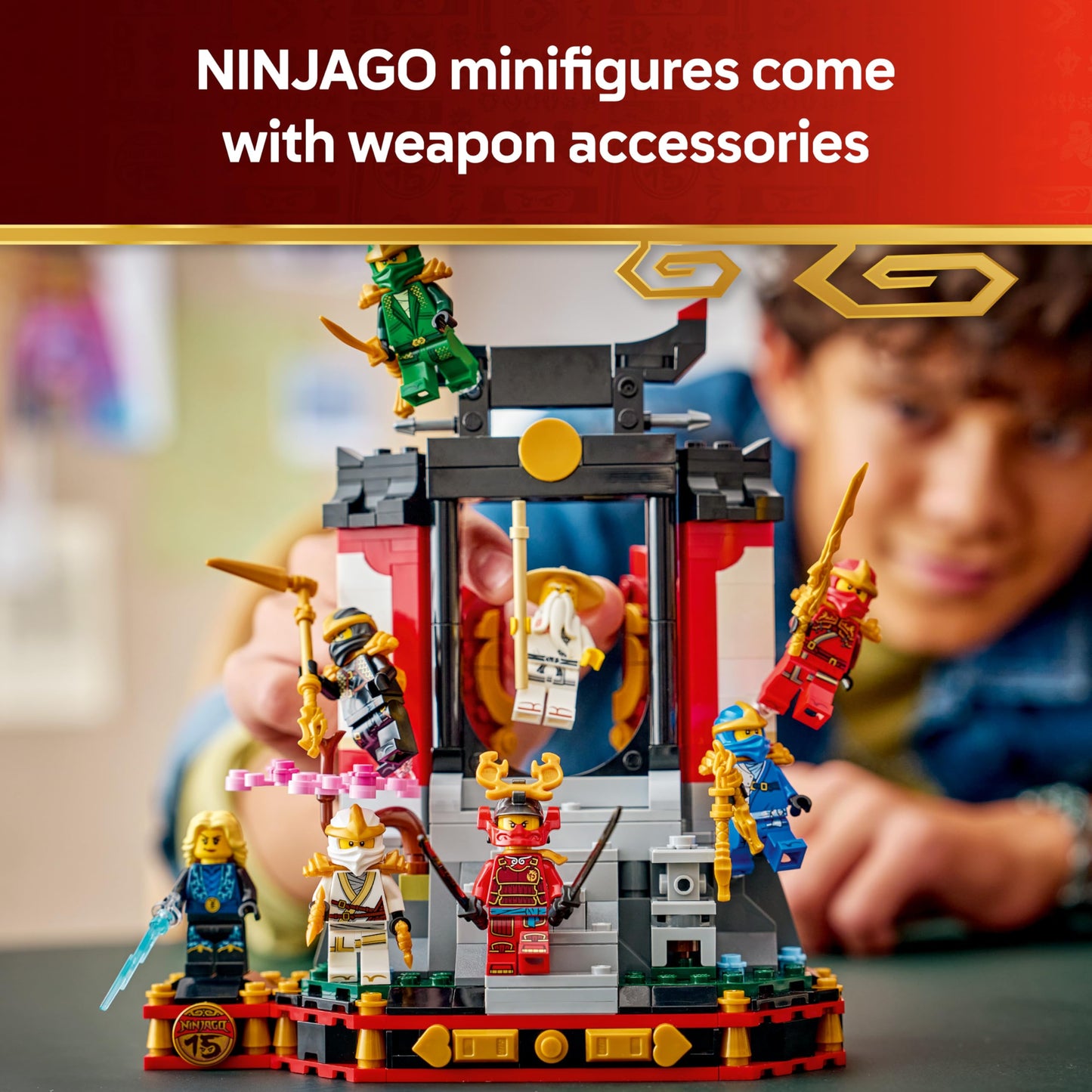LEGO 71866 NINJAGO Ninja Character Display 15th Anniversary - Monastery Gate Model Kit w/ 8 Collectible Minifigures & Swords