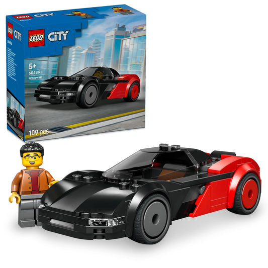 LEGO 60486 City EV Supercar Toy - Race Car Model Kit with Driver Minifigure