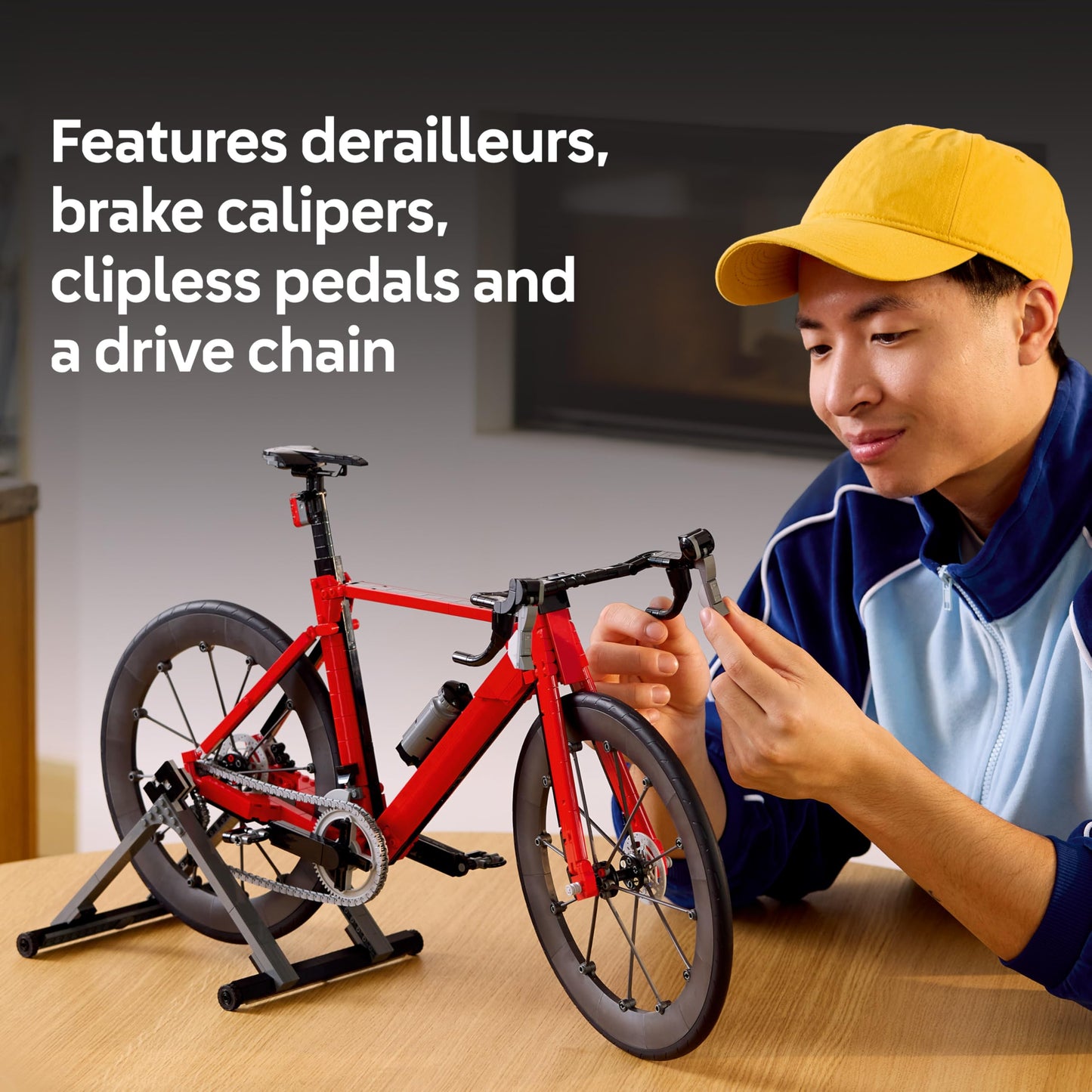 LEGO 11380 Icons Road Bike incl. Rubber Tyres, Derailleurs & Rear-Wheel Stand for Desk Decor