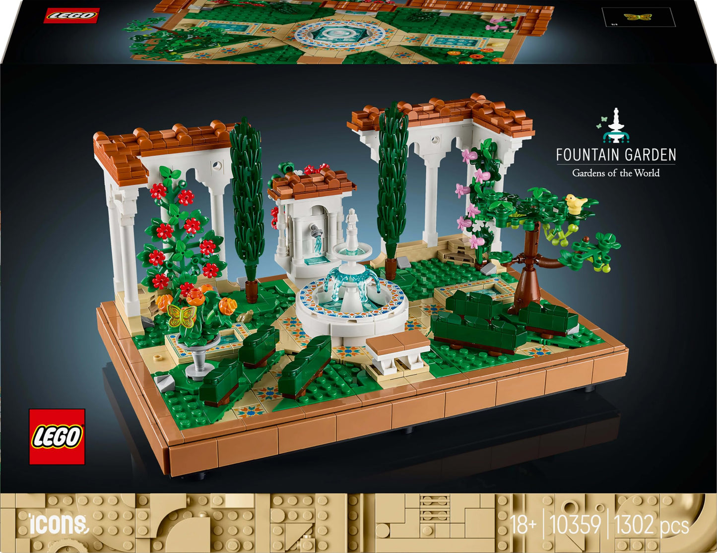 LEGO 10359 Icons Fountain Garden with Cypress Trees, Grapevines, Flowers and Animal Figures