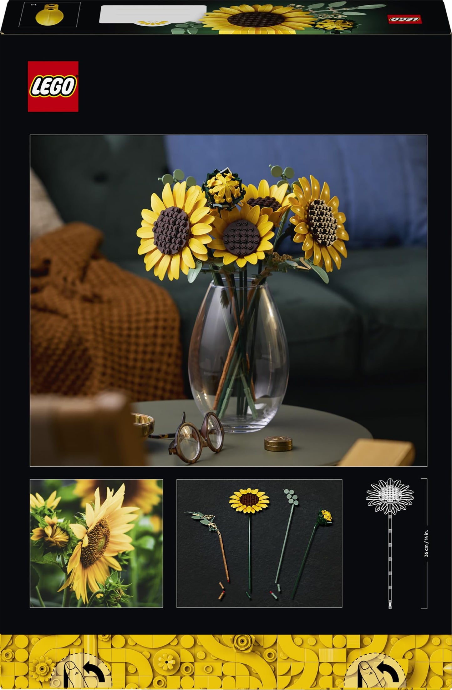 LEGO 11502 Botanicals Sunflower Bouquet - Artificial Flowers Set for Adults - Faux Sunflowers & Eucalyptus Stems