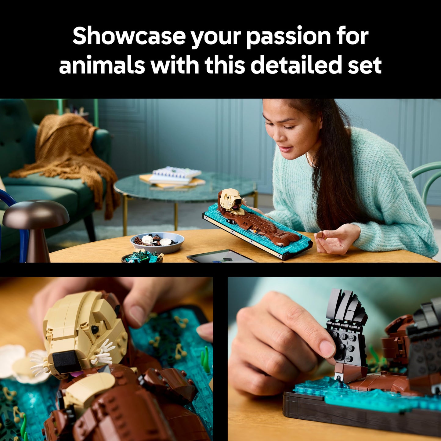 LEGO 21366 Ideas Floating Sea Otters - Building Set for Adults - 3D Display Model with Otter & Pup Animal Figures