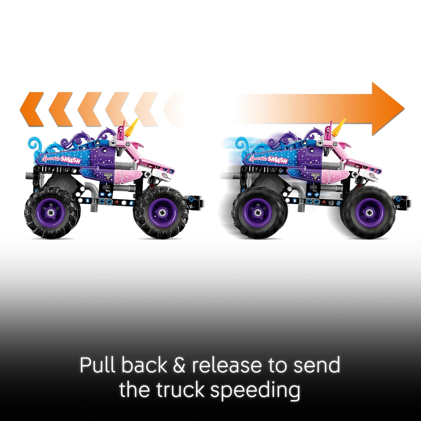 LEGO 42220 Technic Monster Jam Sparkle Smash Pull-Back Truck Toy - Pink Unicorn Themed Race Car