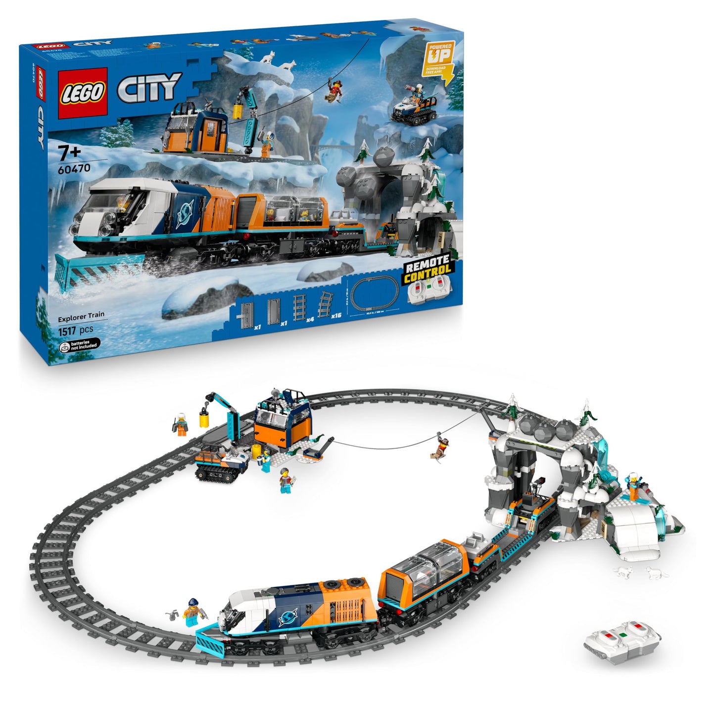 LEGO 60470 City Explorers’ Arctic Polar Express Train Set - incl. a Remote-Controlled Train Toy, Snowplough, 22 Track Pieces, 6 Minifigures & a Rockfall Function