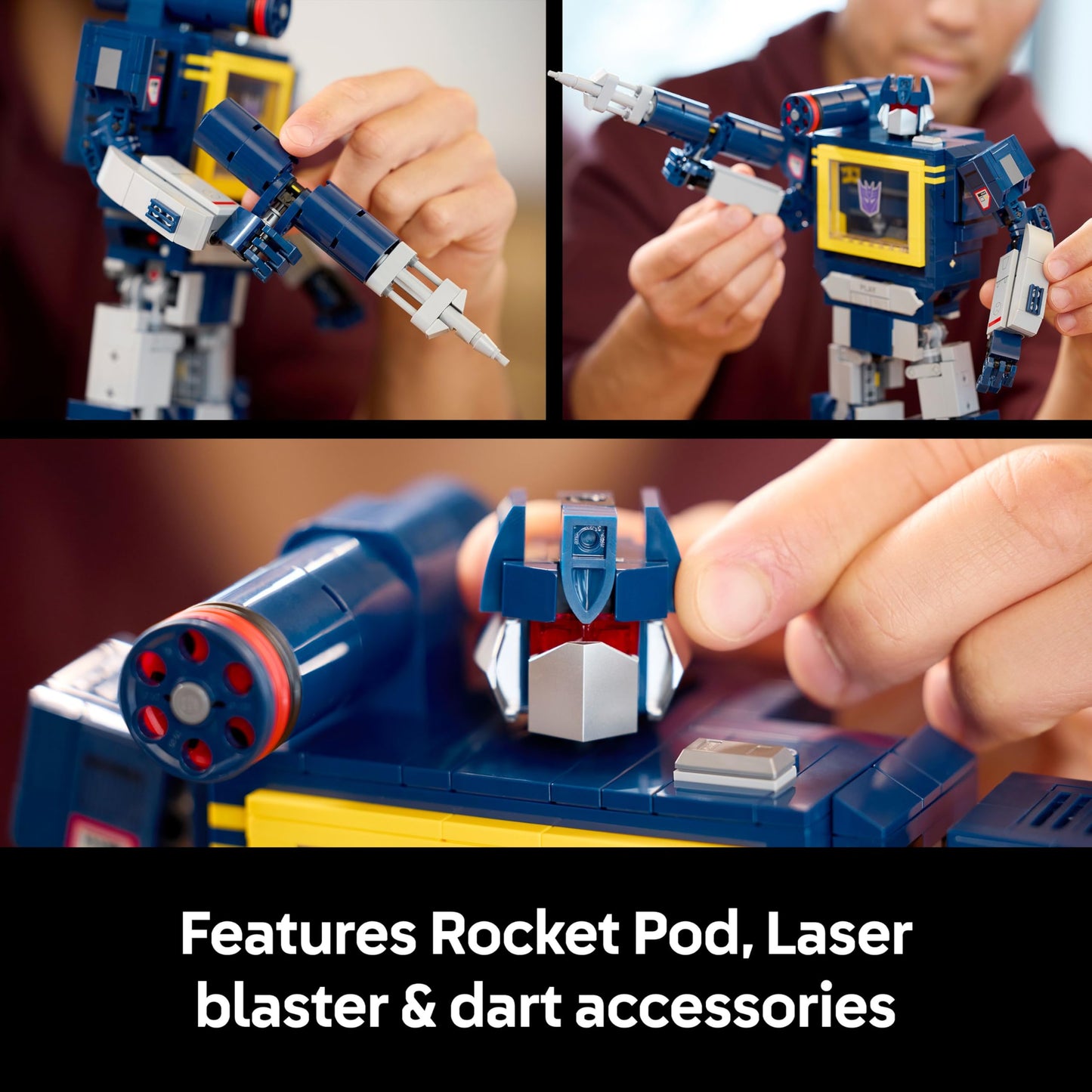 LEGO 10358 Icons Transformers : Soundwave - Display Model Kit with Convertible Figures incl. Laserbeak & Ravage, plus a Sound Brick