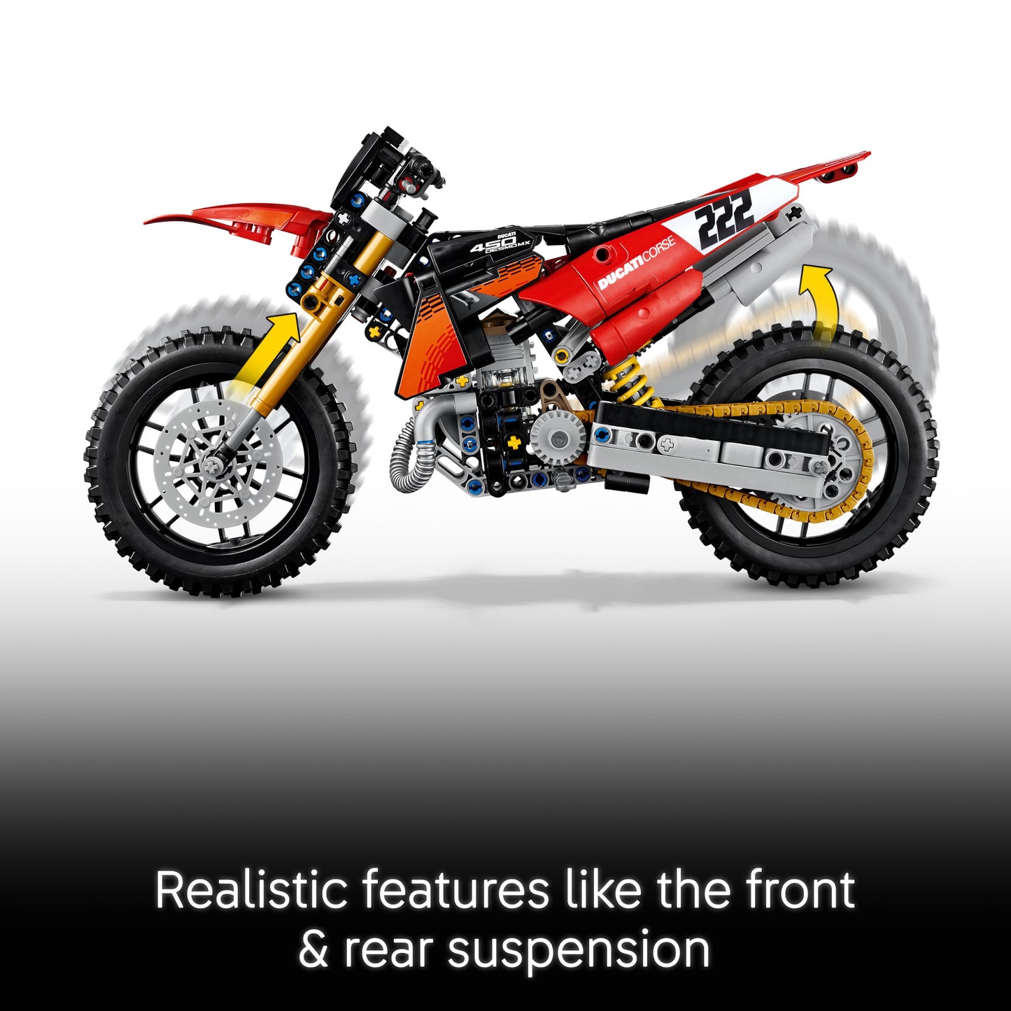 LEGO 42238 Technic Ducati Desmo450 MX Factory Motorcycle Model Kit - incl. Motorbike with cylinder engine & Suspension