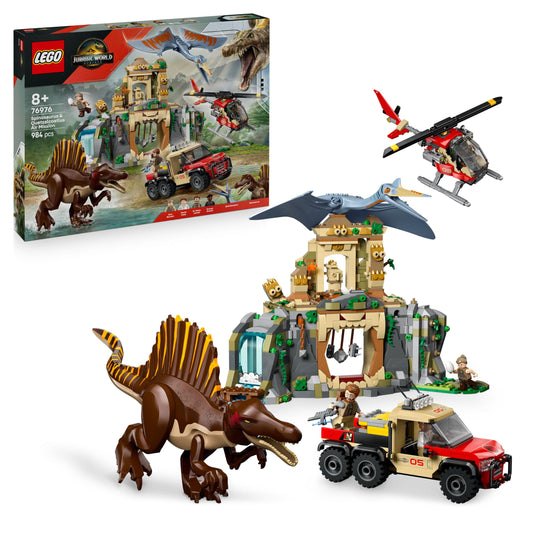 LEGO 76976 Jurassic World Spinosaurus & Quetzalcoatlus Air Mission Toy - incl. 2 Dinosaur Figures, Truck & Helicopter Toys plus 4 Minifigures