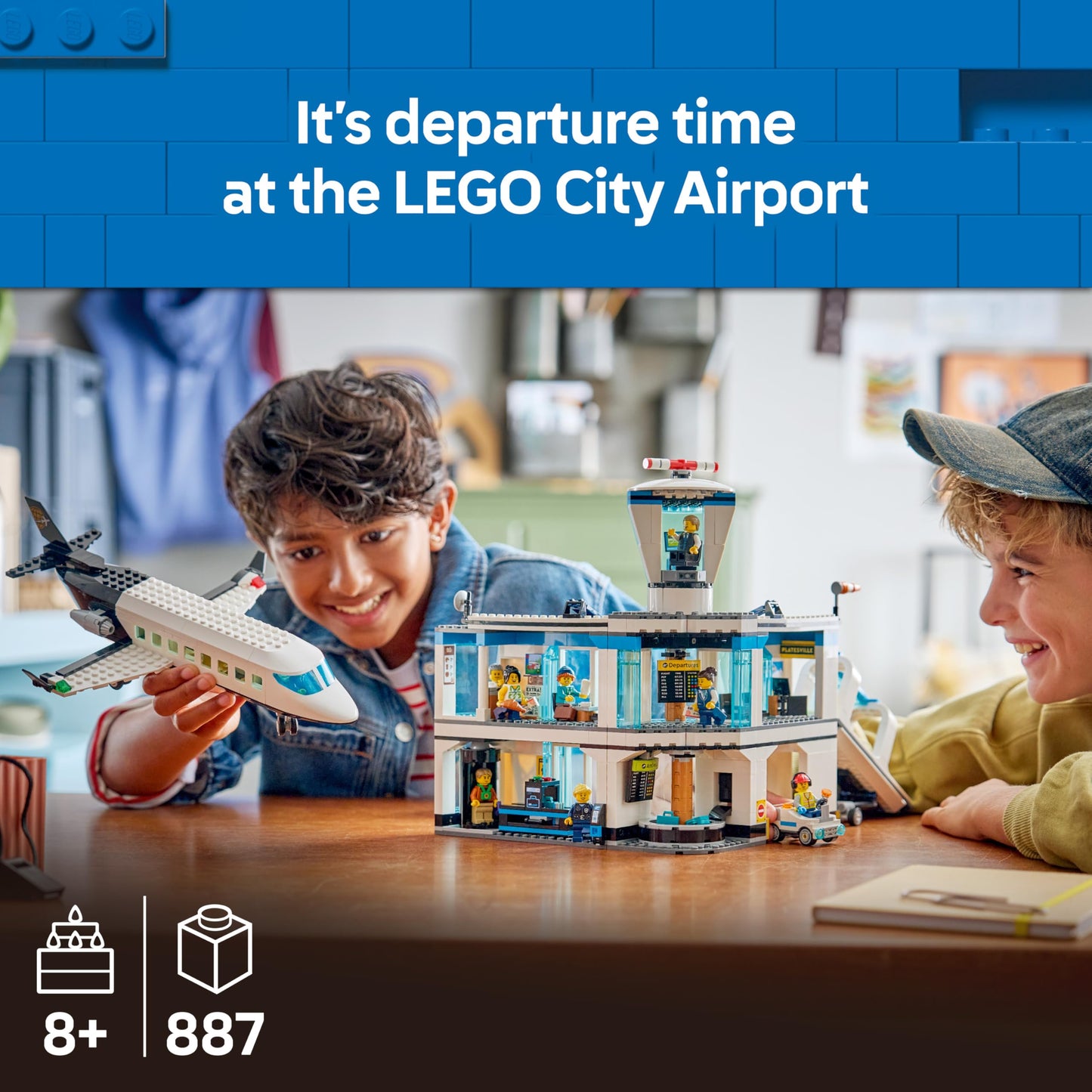 LEGO 60502 City Airport with Airplane Toy - Miniature Model Kit with Terminal, Plane, Tug Car, Bridge, 9 Minifigures & Accessories